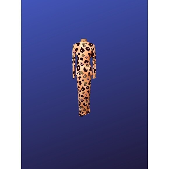 PRETTY PIECES Lagreta Leopard Spots MAXI Dress, CORAL/MULTI, Size Small, NWT - Picture 2 of 10
